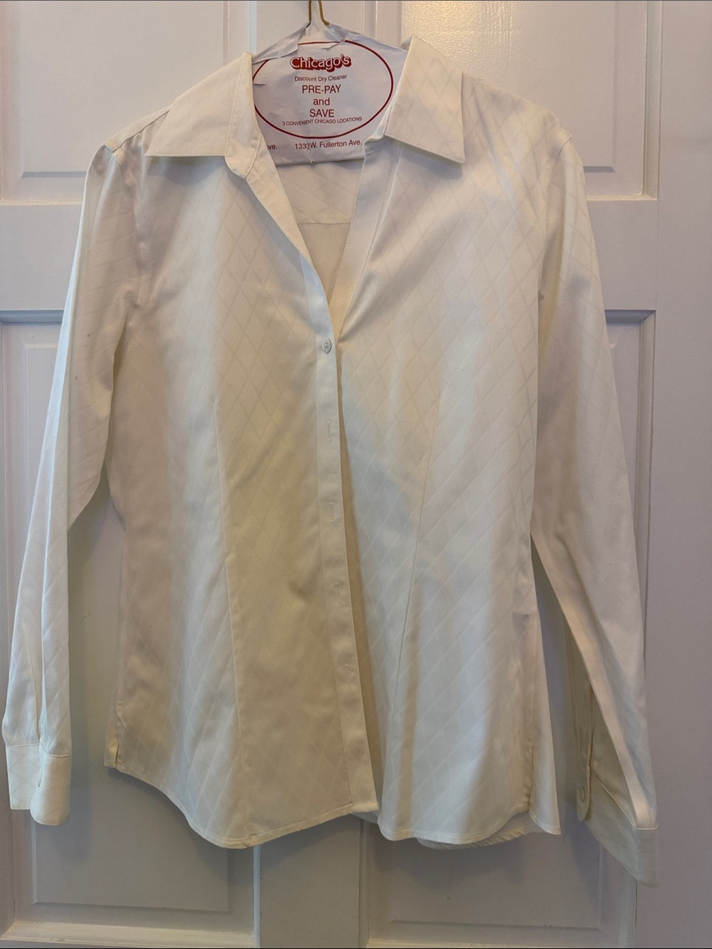 Foxcroft White Diamond-Textured Button Front Blouse